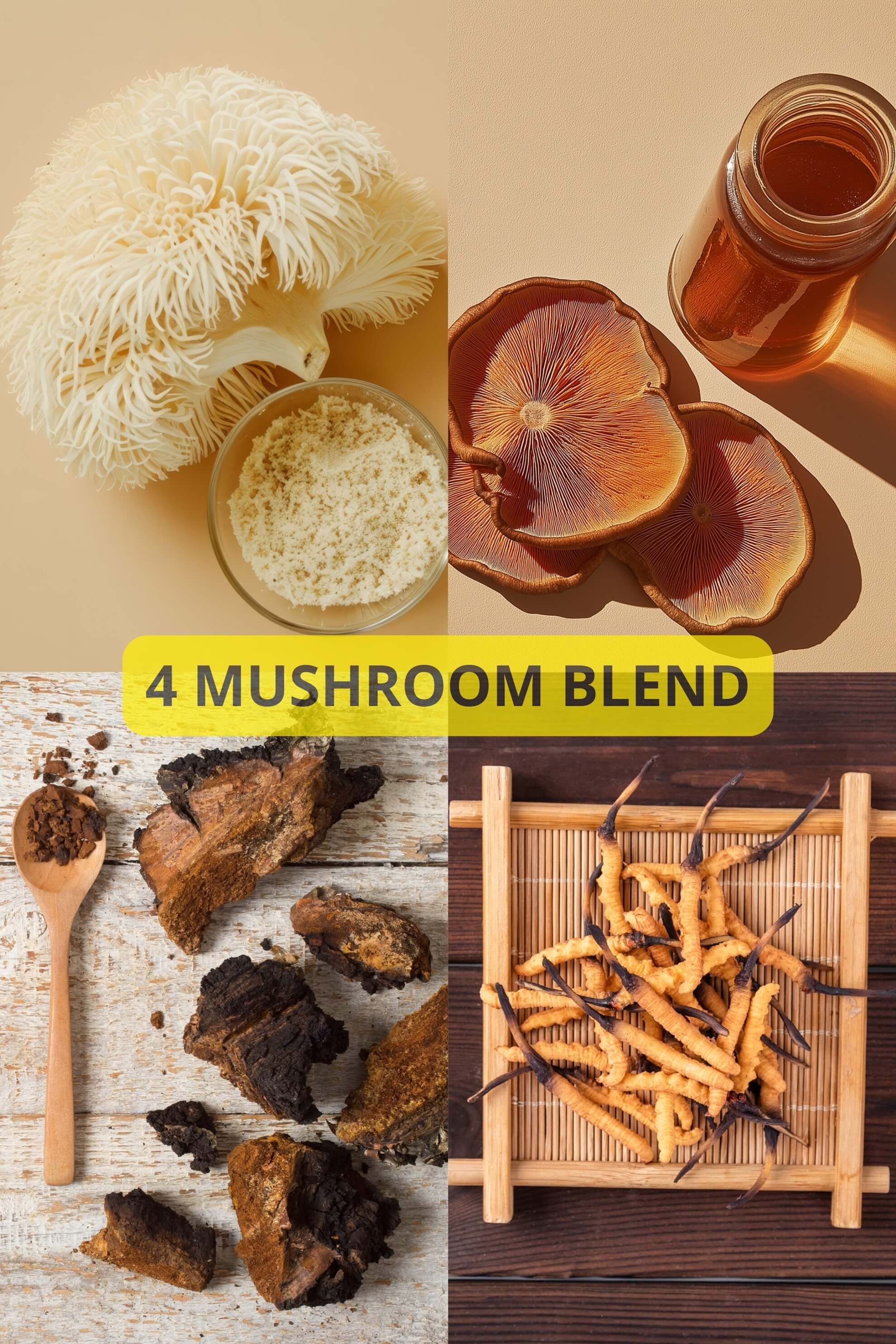 4 MUSHROOM BLEND (Lion's mane, Reishi, Cordyceps, Chaga) 60g proszek - Image 4
