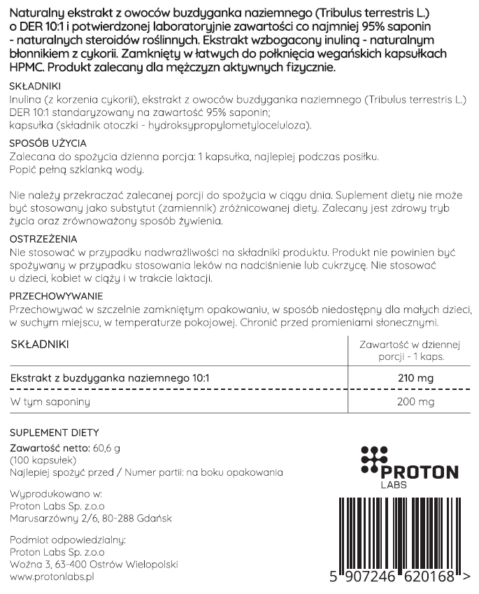 Buzdyganek naziemny 210 mg (Tribulus terrestris) 10:1, 95% saponin 100 kapsułek - Image 3
