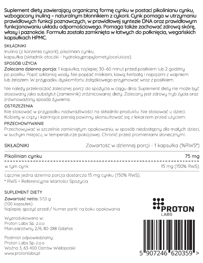 Cynk organiczny (pikolinian cynku) 15 mg - 100 kapsułek - Image 3