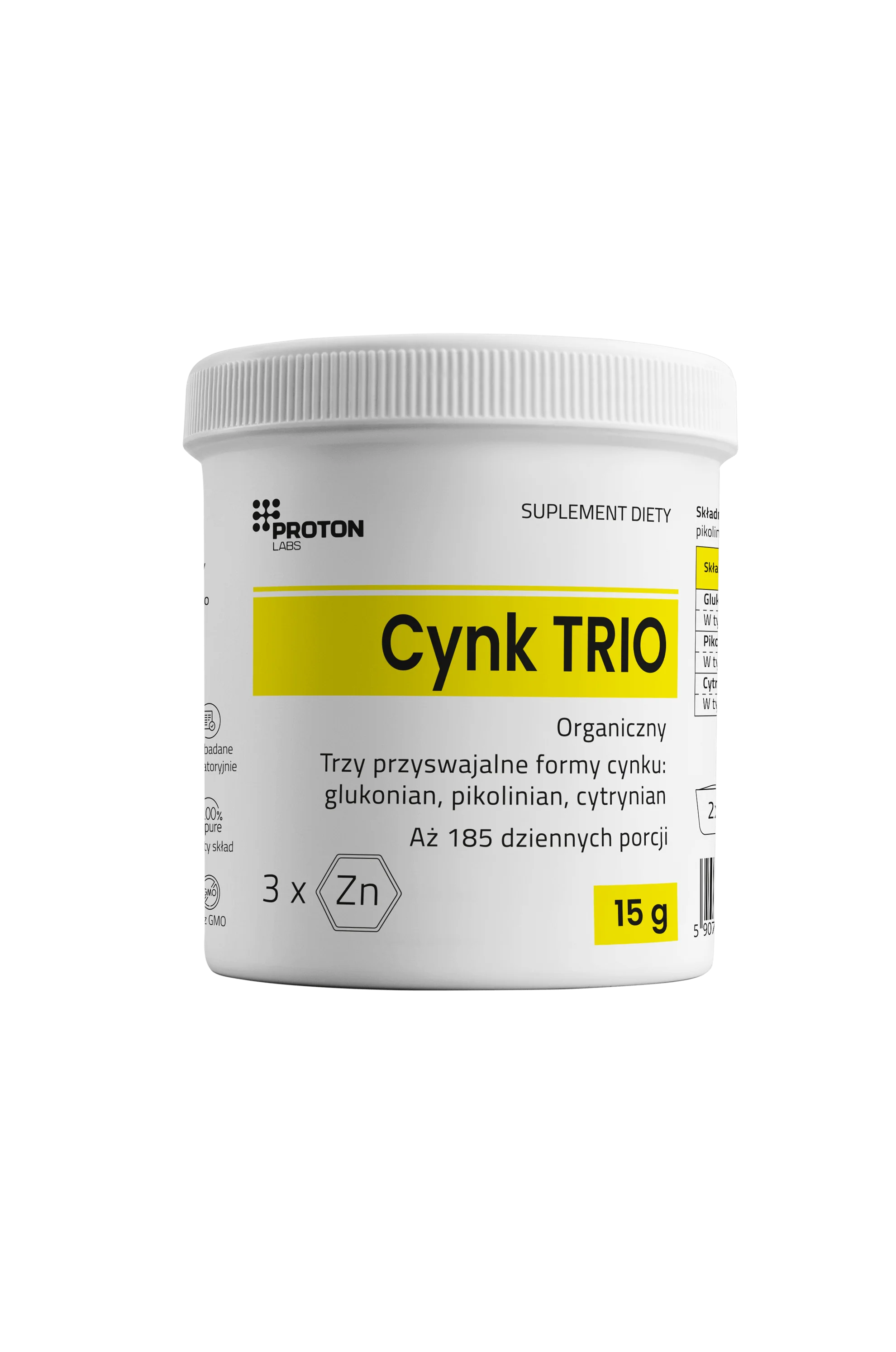 Cynk TRIO, 3 formy organicznego cynku - proszek 15g (185 porcji) - Image 2