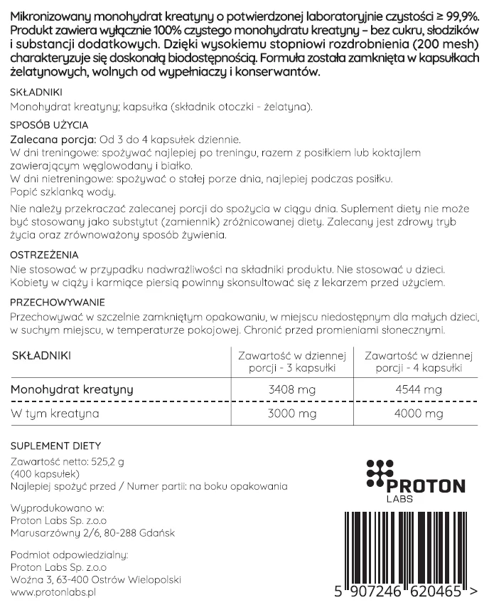 KREATYNA PRO 200 MESH 99,9% 1000 mg - 400 kapsułek - Image 5