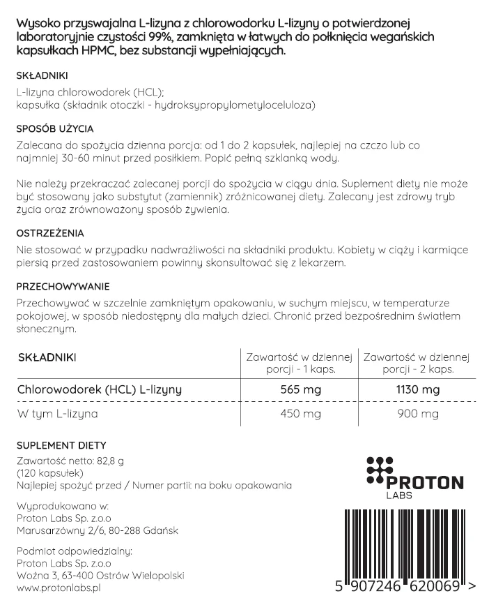 L-lizyna 900 mg CZYSTA 99% 120 kapsułek - Image 3