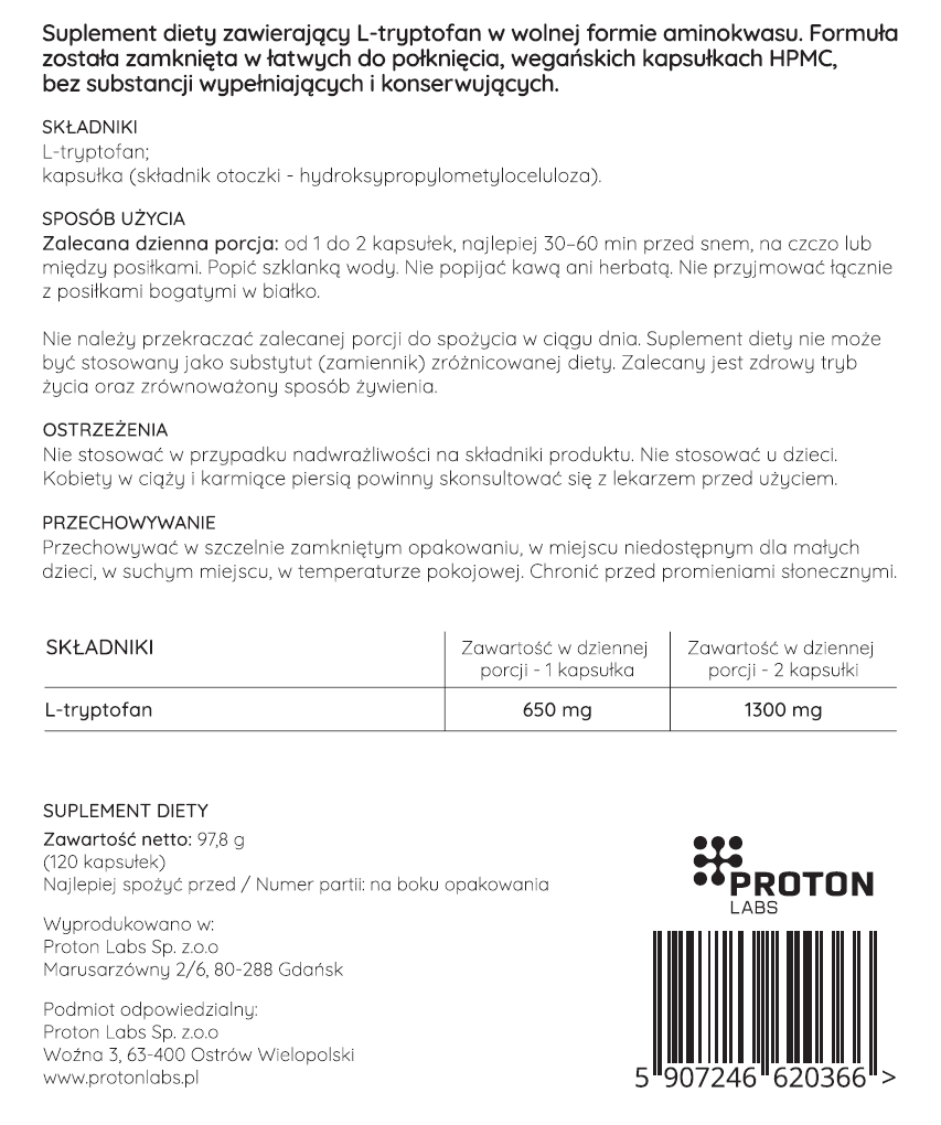 L-tryptofan MAX 1300 mg - 120 kapsułek - Image 3