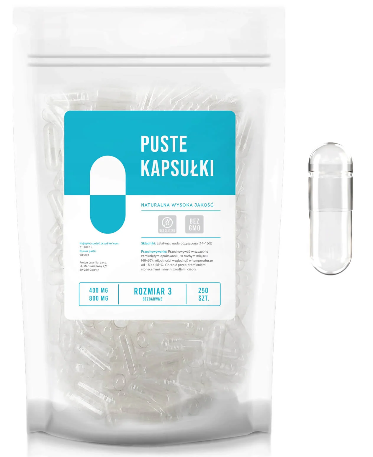 Puste kapsułki żelatynowe, bezbarwne - Image 6